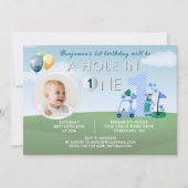 ゴルフホールインワンフォトボーイファースト誕生日パー – ティー 招待状 (正面)