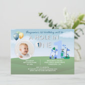 ゴルフホールインワンフォトボーイファースト誕生日パー – ティー 招待状 (スタンド正面)