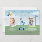 ゴルフホールインワンフォトボーイファースト誕生日パー – ティー 招待状 (正面)