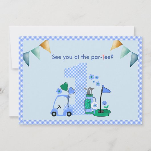 ゴルフホールインワンフォトボーイファースト誕生日パー – ティー 招待状 (裏面)