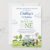 ゴルフホールインワンボーイファースト誕生日パー – ティー 招待状 (正面)