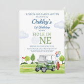 ゴルフホールインワンボーイファースト誕生日パー – ティー 招待状 (スタンド正面)