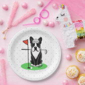 ゴルフボストンテリアードッグ（黒）かわいい ペーパープレート (パーティー)