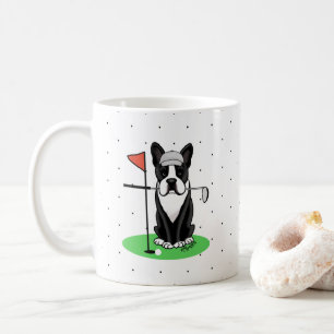 ゴルフボストンテリア(黒)かわいい犬 コーヒーマグカップ
