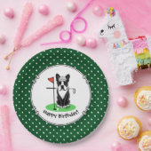 ゴルフボストンテリア(黒)かわいい犬 ペーパープレート (パーティー)