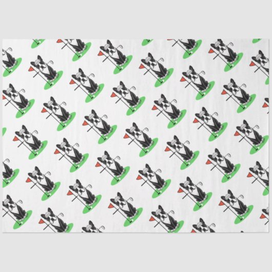 ゴルフボストンテリア（黒）かわいい犬 薄葉紙 (正面)