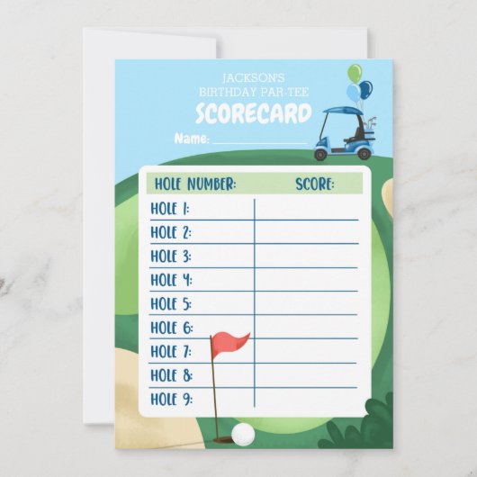 ゴルフボーイ誕生日パー – ティーゴルフカードスコアカード 招待状 (正面)