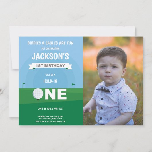 ゴルフボーイ誕生日招待状と写真 招待状 (正面)