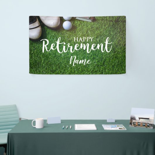 ゴルフボールがグリーンでゴルフを楽しめる退職 横断幕 (トレードショー)
