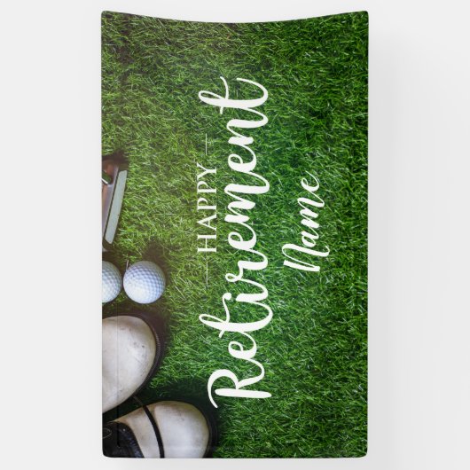 ゴルフボールがグリーンでゴルフを楽しめる退職 横断幕 (縦)