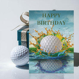 ゴルフボールが水に当たるゴルファーの誕生日 カード