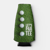 ゴルフボールが緑の芝生の上に乗った"Let's Par Tee" ボトルクーラー (正面)