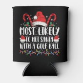 ゴルフボールでサンタを殴りそうな人 Xmas 缶クーラー (正面)