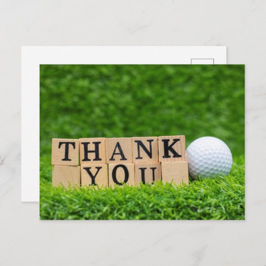 ゴルフボールとかきありがとうの文字が緑の芝生の上  ポストカード (正面/裏面)