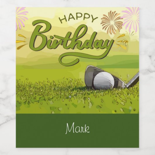 ゴルフボールとアイアンを備えたゴルフハッピーバースデー ワインラベル (シングルラベル)