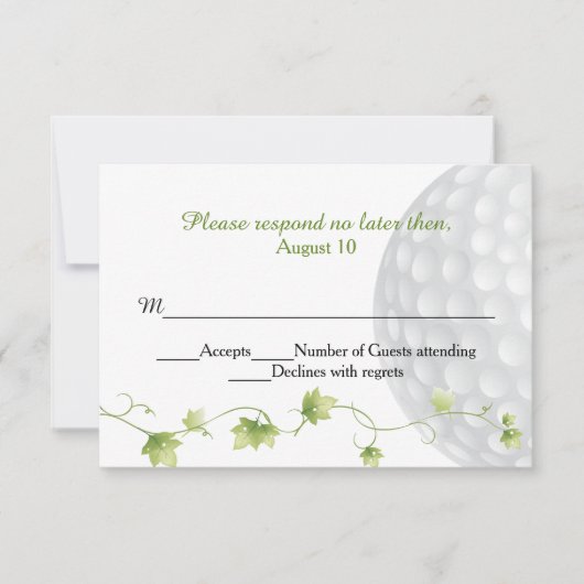 ゴルフボールとアイビーウェディングRSVPカード 出欠カード (正面)