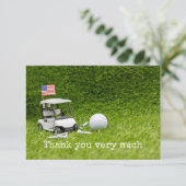 ゴルフボールとアメリカ国旗を備えたゴルフカート サンキューカード (スタンド正面)