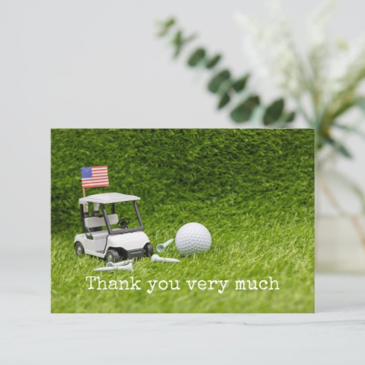 ゴルフボールとアメリカ国旗を備えたゴルフカート サンキューカード (スタンド正面)