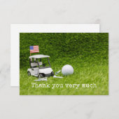 ゴルフボールとアメリカ国旗を備えたゴルフカート サンキューカード (正面/裏面)