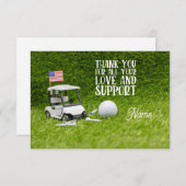 ゴルフボールとアメリカ国旗を備えたゴルフカー感謝していト サンキューカード (正面/裏面)