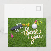 ゴルフボールとカラフルなティー 緑の芝生 ありがとう ポストカード (正面/裏面)