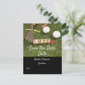 ゴルフボールとカラフルティーとアイロン日付を保存 ポストカード (スタンド正面)