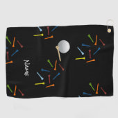 ゴルフボールとカラフルティーを黒の背景に表示 ゴルフタオル (横)