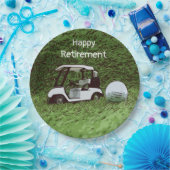 ゴルフボールとカートを使ったゴルフ·ハッピー·リタイアメント ペーパープレート (パーティー)