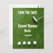 ゴルフボールとグリーンでパターを打ち、日付を保存 ポストカード (正面/裏面)