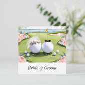 ゴルフボールとグリーンの結婚式招待状 セーブザデート (スタンド正面)