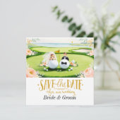 ゴルフボールとグリーンを使ったゴルフ場のウェディング招待状 セーブザデート (スタンド正面)