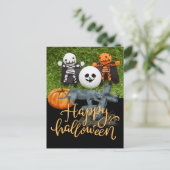 ゴルフボールとゴルファーのモンスターとのハロウィン  ポストカード (スタンド正面)