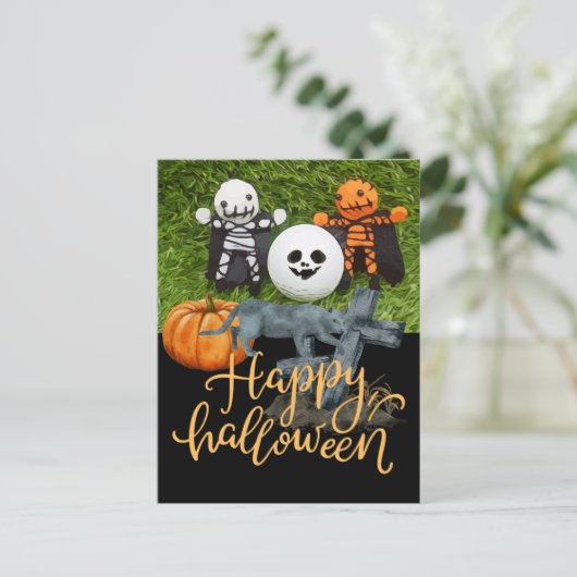 ゴルフボールとゴルファーのモンスターとのハロウィン  ポストカード (スタンド正面)
