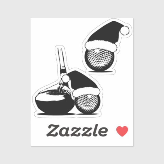 ゴルフボールとゴルフクラブのクリスマス シール (シート)