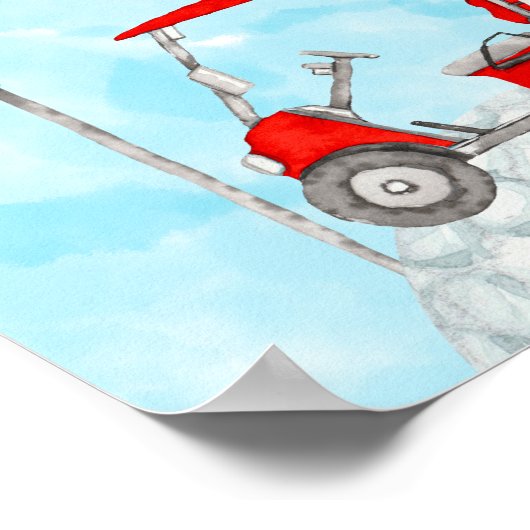 ゴルフボールとゴルフフラッグ水彩付きゴルフカート ポスター (角)