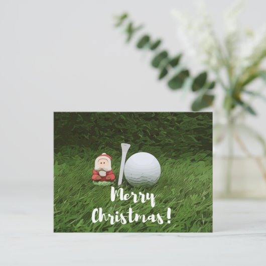 ゴルフボールとサンタを持つゴルファーへのメリークリスマス ポストカード (スタンド正面)