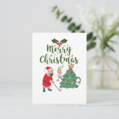 ゴルフボールとサンタクロースMerry Christmas golf シーズンポストカード (スタンド正面)