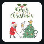 ゴルフボールとサンタクロースMerry Christmas golf スクエアシール<br><div class="desc">ゴルフボール付きサンタクロースMerry Christmas golf Napkinゴルファーのクリスマスパーティー</div>