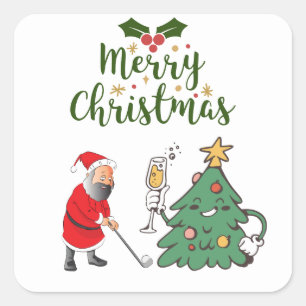 ゴルフボールとサンタクロースMerry Christmas golf スクエアシール