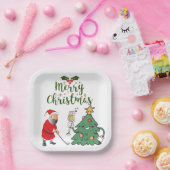 ゴルフボールとサンタクロースMerry Christmas golf ペーパープレート (パーティー)