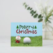 ゴルフボールとサンタクロースMerry Christmas golf ポストカード (スタンド正面)