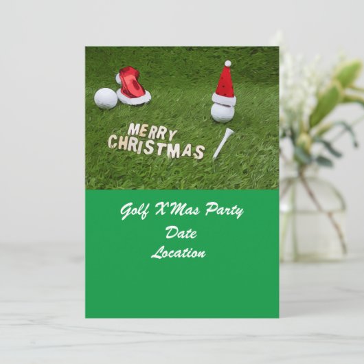 ゴルフボールとサンタハットを使用したゴルフクリスマスパーティー 招待状 (スタンド正面)