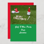 ゴルフボールとサンタハットを使用したゴルフクリスマスパーティー 招待状 (正面/裏面)