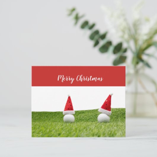 ゴルフボールとサンタハットを使用したゴルフクリスマス シーズンポストカード (スタンド正面)