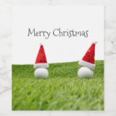 ゴルフボールとサンタハットを使用したゴルフクリスマス ワインラベル (シングルラベル)