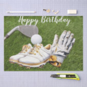 ゴルフボールとシューズをグリーンにしたゴルフの誕生日 薄葉紙 (クラフト)