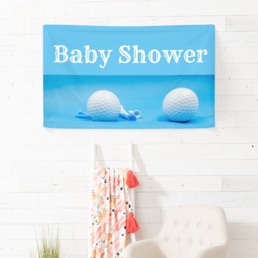 ゴルフボールとティーが青いゴルフベビーシャワー 横断幕 (インサイチュ)