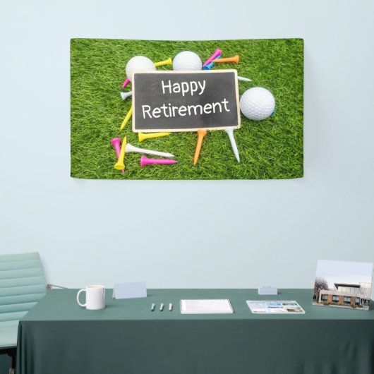 ゴルフボールとティーでゴルフを楽しく引退 横断幕 (トレードショー)