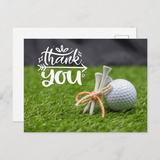 ゴルフボールとティーは緑色の草の上にあ感謝しているあなたが置く ポストカード (正面/裏面)