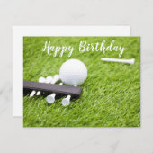 ゴルフボールとティーを備えたゴルフハッピーバースデー (正面/裏面)